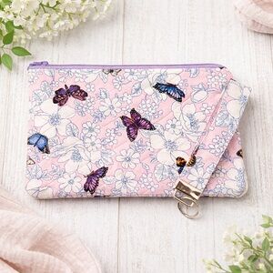 Floral Butterfly Pink Wristlet w/ key fob